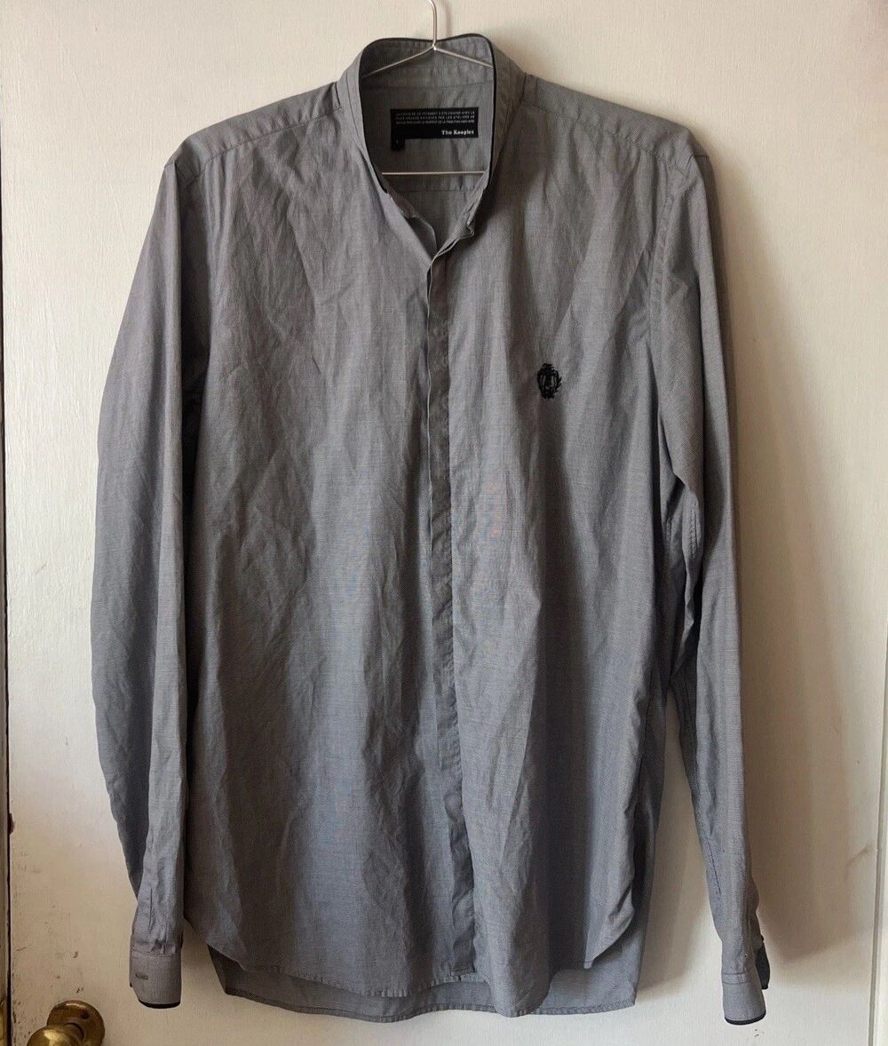 The Kooples Gray Ginham Banded Collar Long Sleeve Dress Shirt | Men's Large
